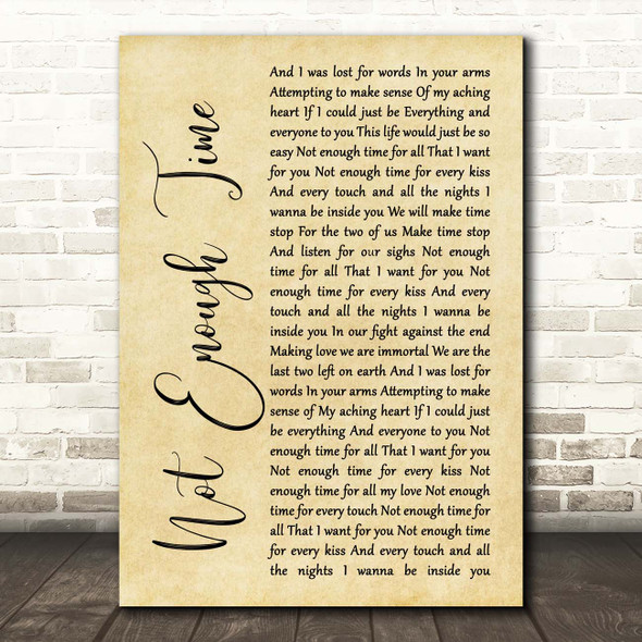 INXS Not Enough Time Rustic Script Song Lyric Print