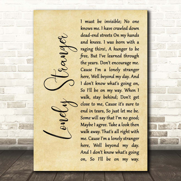 Eric Clapton Lonely Stranger Rustic Script Song Lyric Print