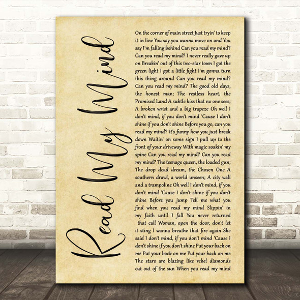 The Killers Read My Mind Rustic Script Song Lyric Print