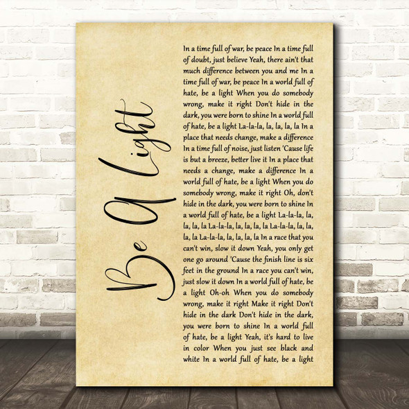 Thomas Rhett Be A Light Rustic Script Song Lyric Print