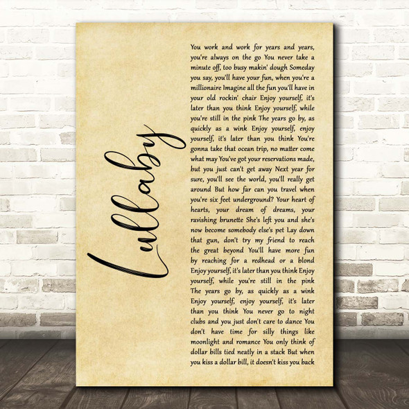 Lemar Lullaby Rustic Script Song Lyric Print