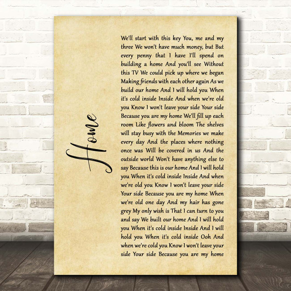 James Gillespie Home Rustic Script Song Lyric Print