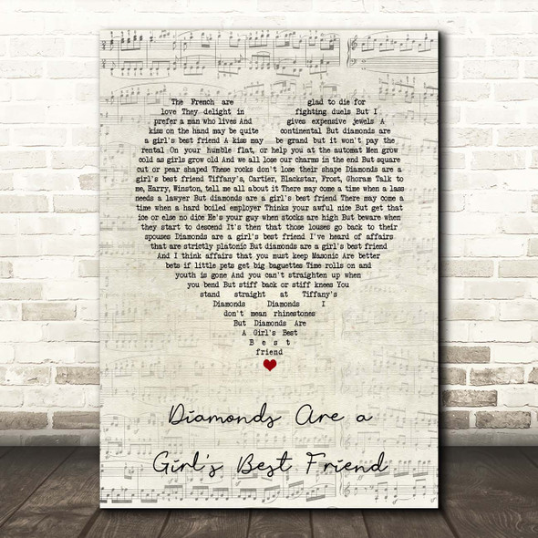 Marilyn Monroe Diamonds Are a Girl's Best Friend Script Heart Song Lyric Print