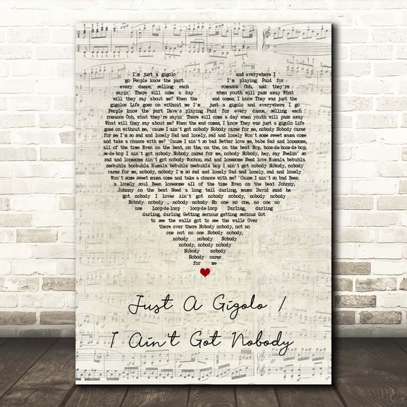 David Lee Roth Just A Gigolo I Ain't Got Nobody Script Heart Song Lyric Print