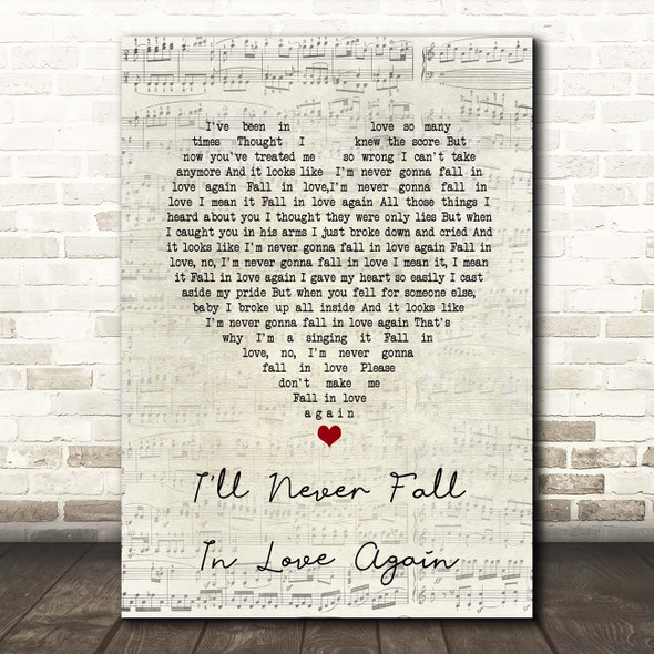 Tom Jones I'll Never Fall In Love Again Script Heart Song Lyric Print