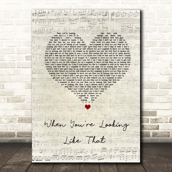 Westlife When You're Looking Like That Script Heart Song Lyric Print