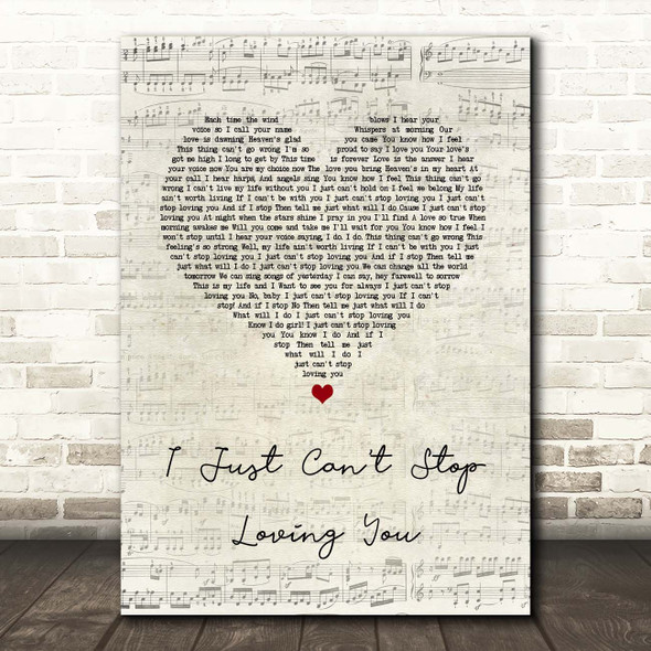 Michael Jackson I Just Can't Stop Loving You Script Heart Song Lyric Print