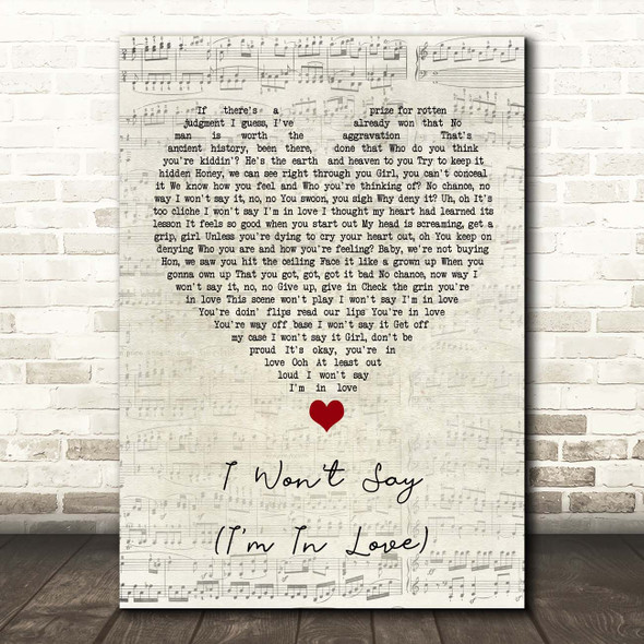 Hercules I Won't Say (I'm In Love) Script Heart Song Lyric Print