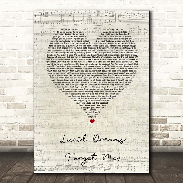 Juice WRLD Lucid Dreams (Forget Me) Script Heart Song Lyric Print