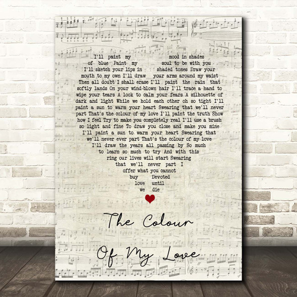 Celine Dion The Colour Of My Love Script Heart Song Lyric Print