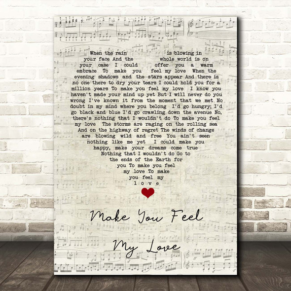 Adele Make You Feel My Love Script Heart Song Lyric Print