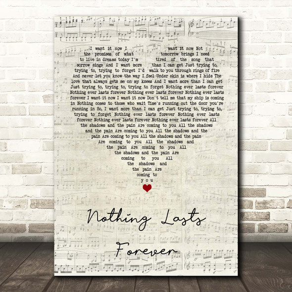 Echo & The Bunnymen Nothing Lasts Forever Script Heart Song Lyric Print