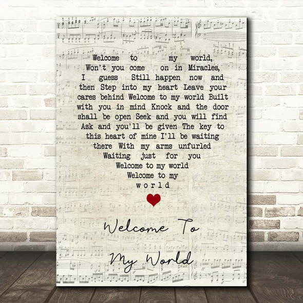 Elvis Presley Welcome To My World Script Heart Song Lyric Print