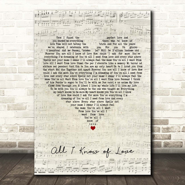Barbra Streisand All I Know of Love Script Heart Song Lyric Print