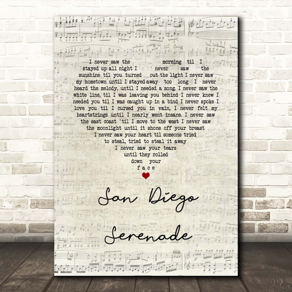 Tom Waits San Diego Serenade Script Heart Song Lyric Print