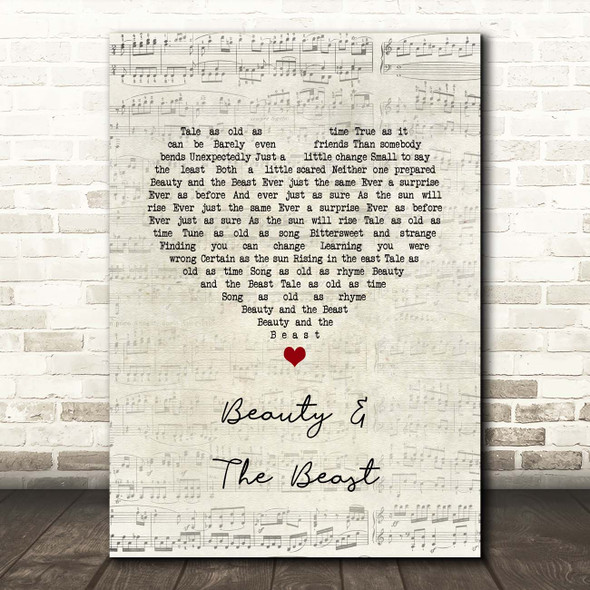 Celine Dion, Peabo Bryson Beauty & The Beast Script Heart Song Lyric Print