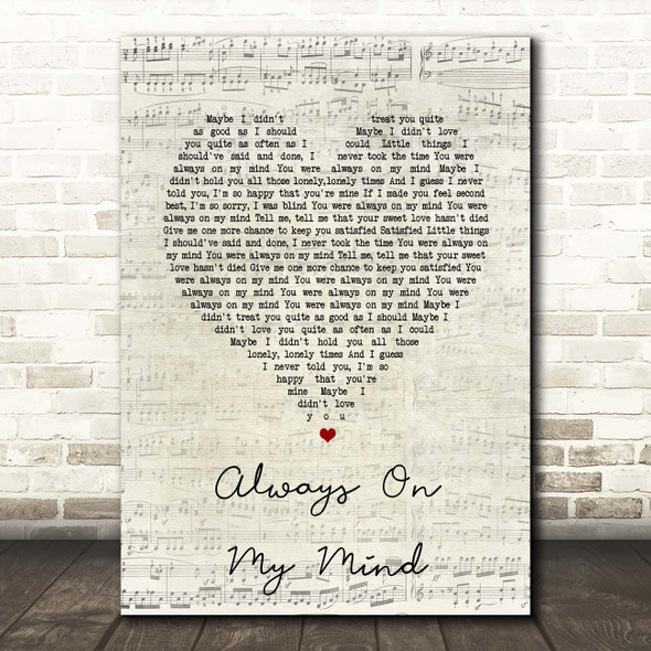 Pet Shop Boys Always On My Mind Script Heart Song Lyric Print