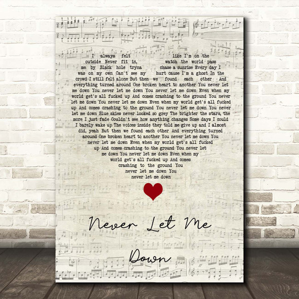 Darren Styles Never Let Me Down Script Heart Song Lyric Print
