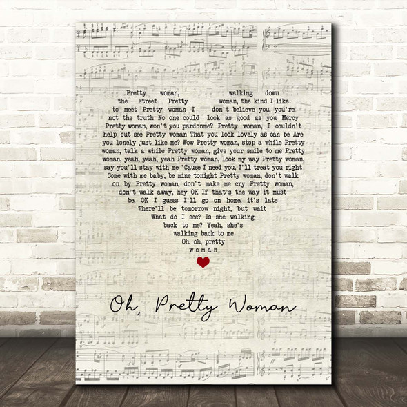 Roy Orbison Oh, Pretty Woman Script Heart Song Lyric Print