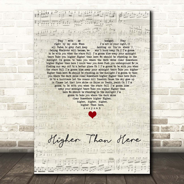 James Morrison Higher Than Here Script Heart Song Lyric Print