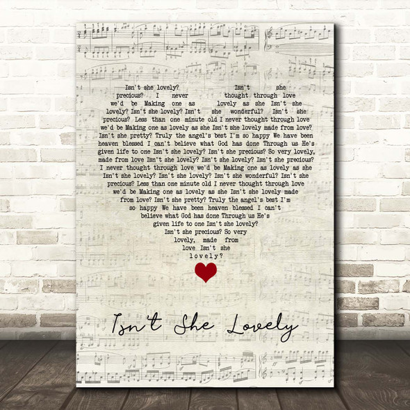 John Stoddart Isn't She Lovely Script Heart Song Lyric Print