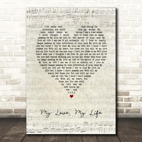 Mamma Mia! Here We Go Again My Love, My Life Script Heart Song Lyric Print