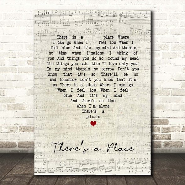The Beatles Theres a Place Script Heart Song Lyric Print