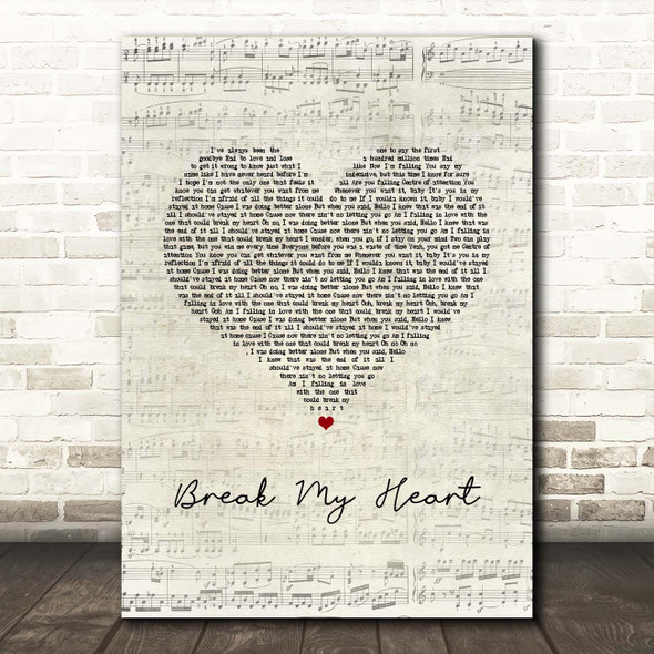 Dua Lipa Break My Heart Script Heart Song Lyric Print