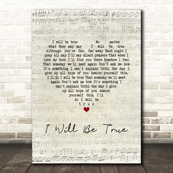 Elvis Presley I Will Be True Script Heart Song Lyric Print