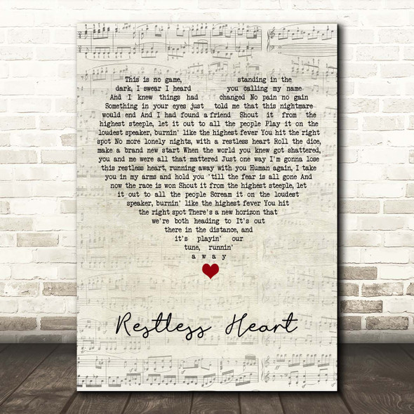 John Parr Restless Heart Script Heart Song Lyric Print