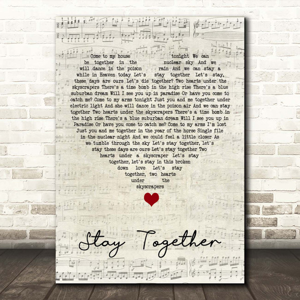 Suede Stay Together Script Heart Song Lyric Print