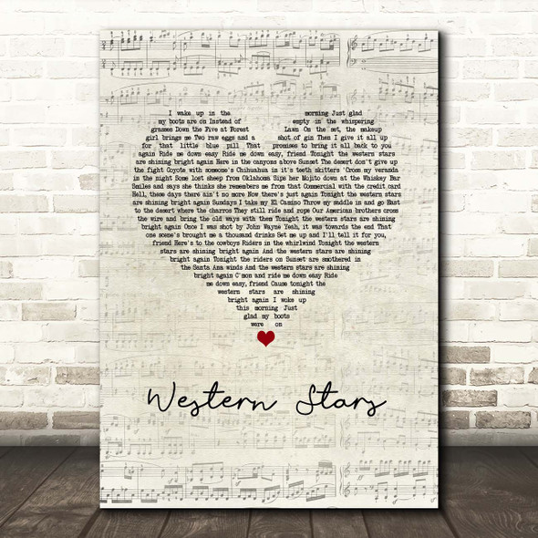 Bruce Springsteen Western Stars Script Heart Song Lyric Print