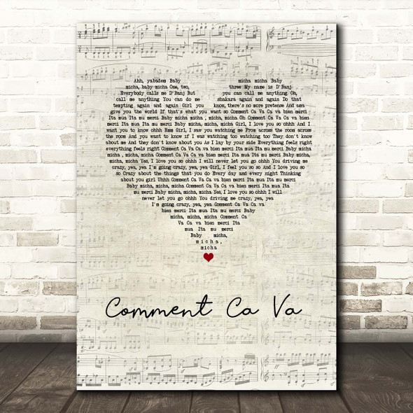 D'Banj & The Fedz Comment Ca Va Script Heart Song Lyric Print