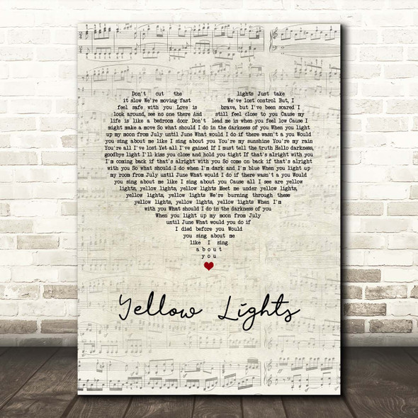 Harry Hudson Yellow Lights Script Heart Song Lyric Print
