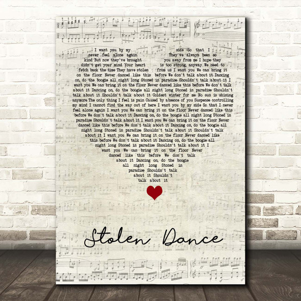 Milky Chance Stolen Dance Script Heart Song Lyric Print