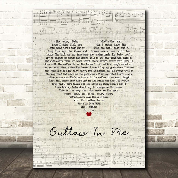 Brantley Gilbert Outlaw In Me Script Heart Song Lyric Print