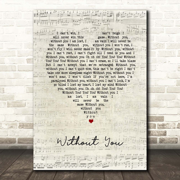 David Guetta Without You Script Heart Song Lyric Print