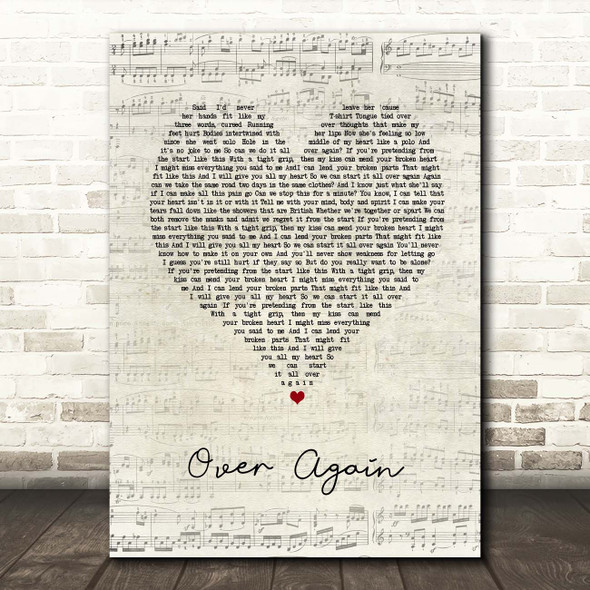 One Direction Over Again Script Heart Song Lyric Print