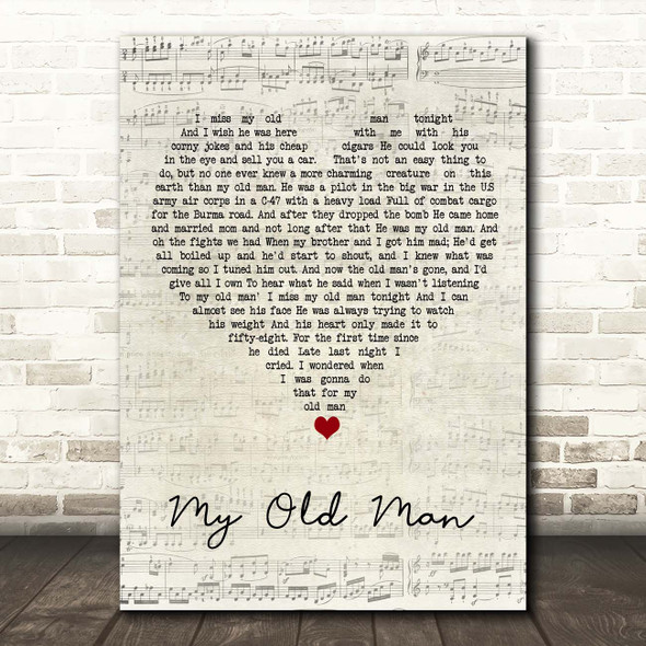 Steve Goodman My Old Man Script Heart Song Lyric Print