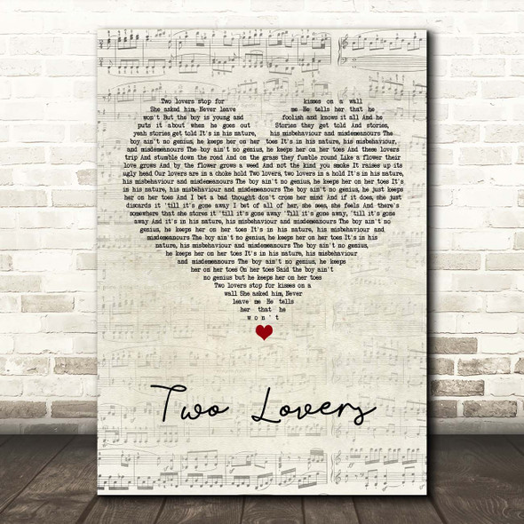 The Twang Two Lovers Script Heart Song Lyric Print