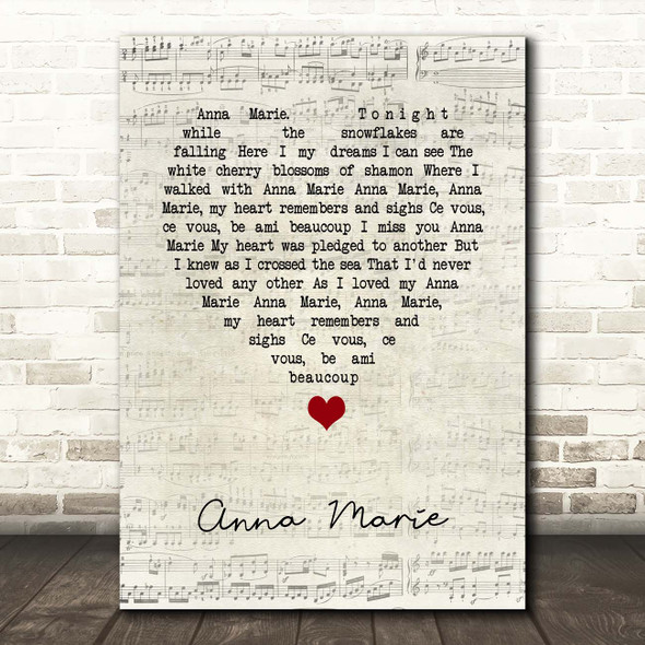Jim Reeves Anna Marie Script Heart Song Lyric Print