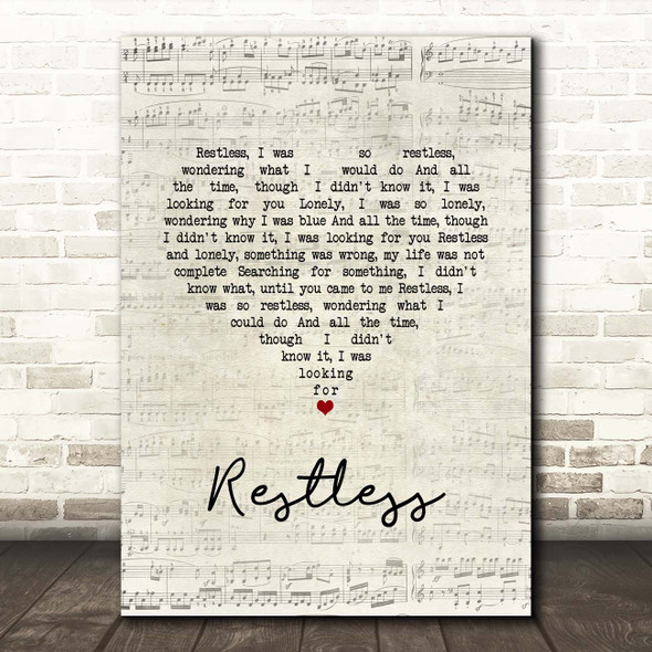 Sonny Burgess Restless Script Heart Song Lyric Print