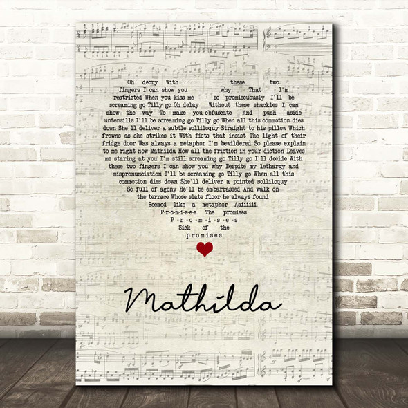 Little Comets Mathilda Script Heart Song Lyric Print