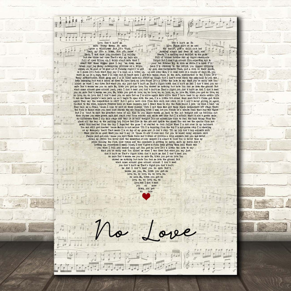 Eminem No Love Script Heart Song Lyric Print