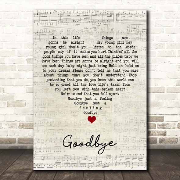 John Power Goodbye Script Heart Song Lyric Print