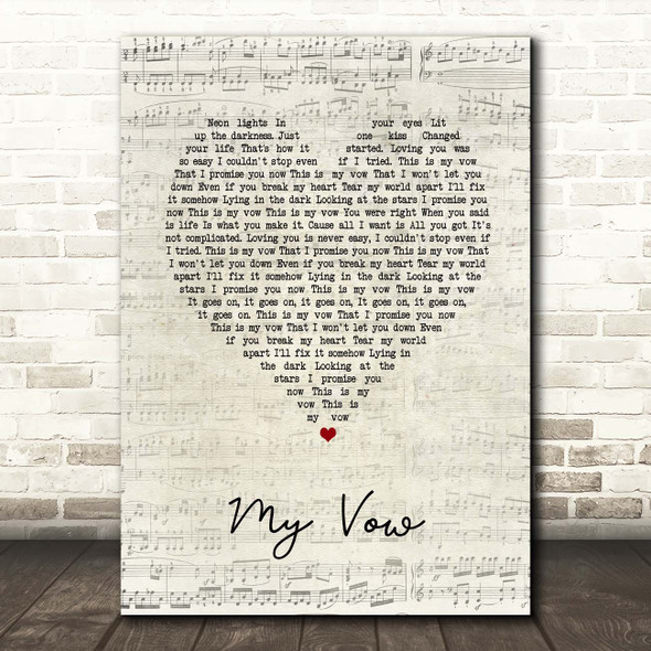 Scouting For Girls My Vow Script Heart Song Lyric Print