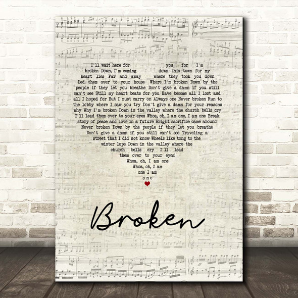 Jake Bugg Broken Script Heart Song Lyric Print