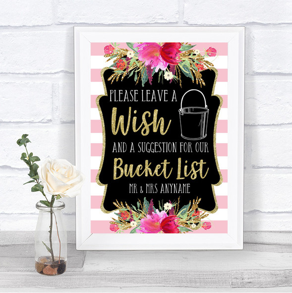 Gold & Pink Stripes Bucket List Personalized Wedding Sign