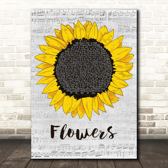 Sweet Female Attitude Flowers Grey Script Sunflower Song Lyric Print