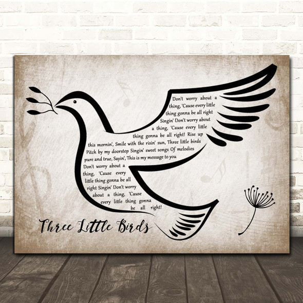 Bob Marley Three Little Birds Vintage Dove Bird Song Lyric Print